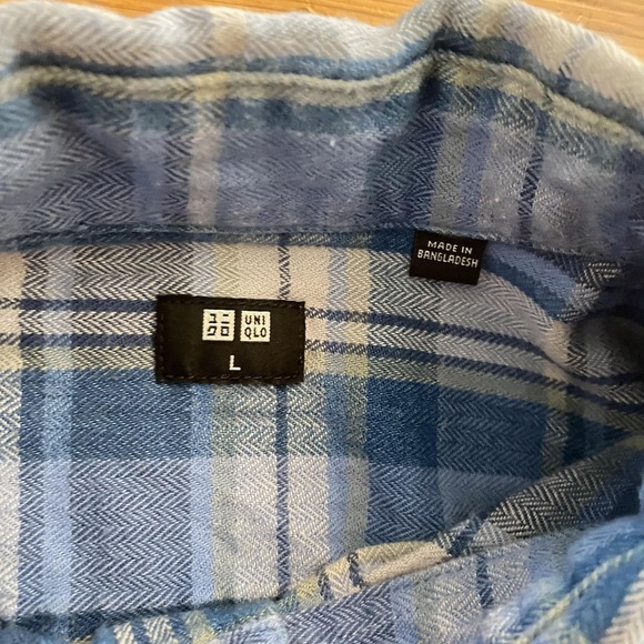 Uniqlo Shirt Mens Large Blue Plaid Button Down Long Sleeve Cotton Casual Pockets - Picture 3 of 10